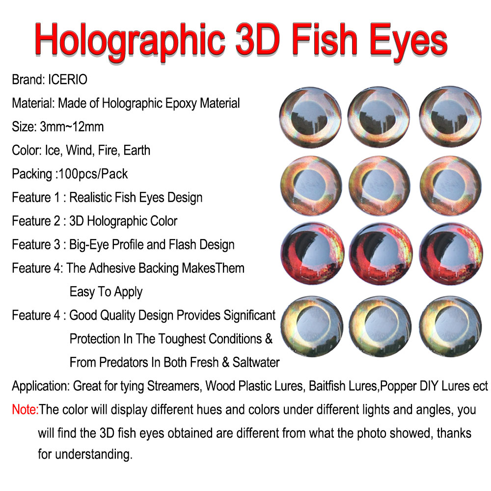 ICERIO 100 Uds. Ojos de pez ho - Fishing Equipment Fly reseña y precio